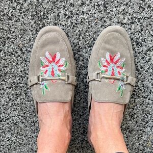 Embroidered Suede Franco Sarto mules
